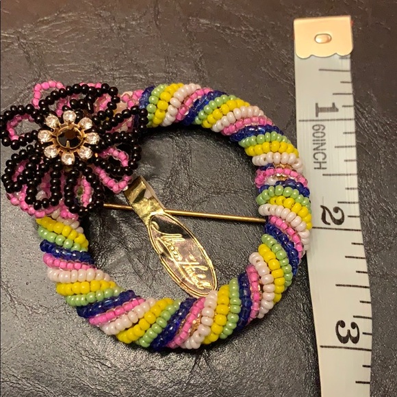 MIRIAM HASKELL MULTI-COLORED BEADED FLOWER BROOCH - Picture 6 of 6